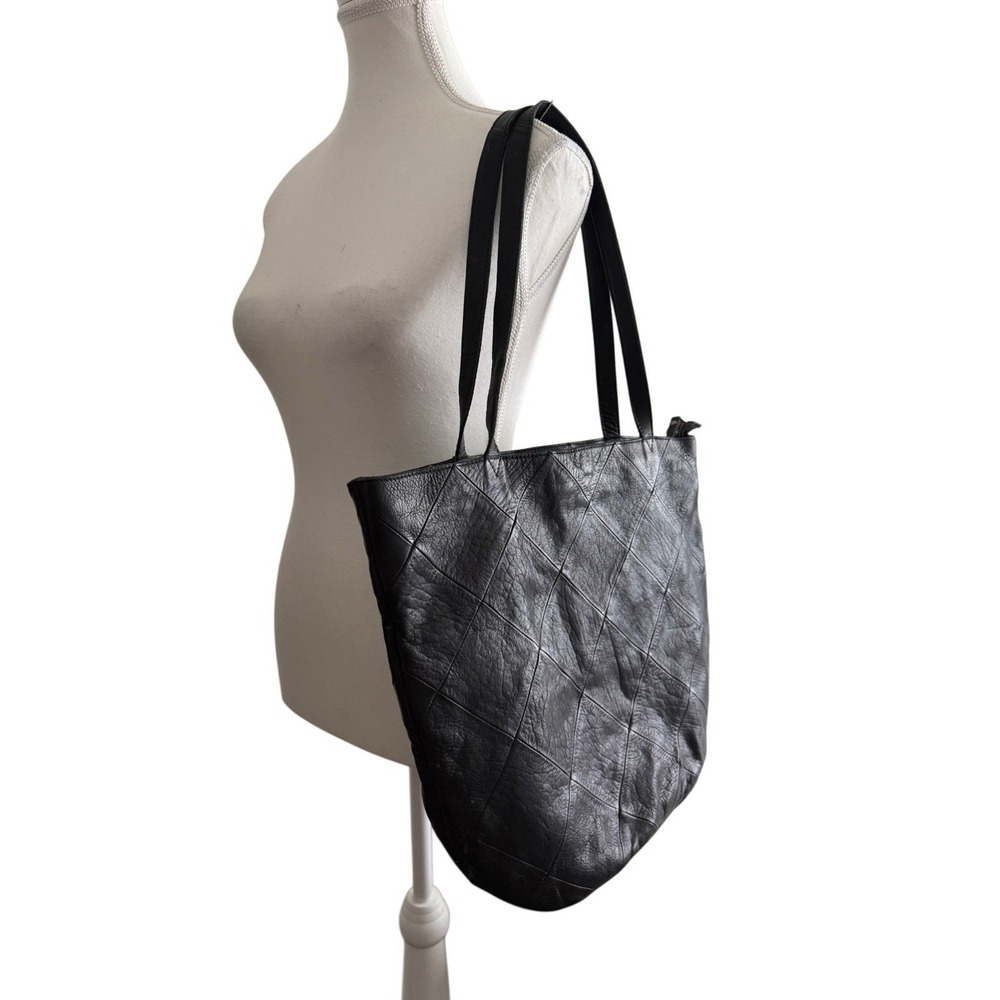 Latico Black Genuine Leather Tote Bag Diamond Patchwork Large Shoulder Purse